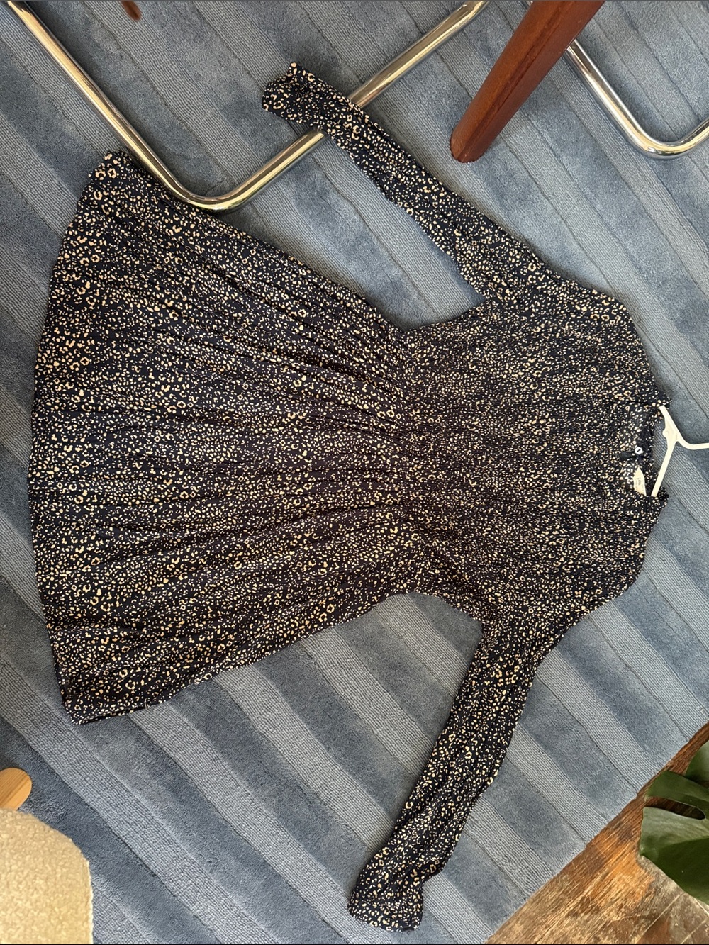 Zara Navy Rouched Mini Leopard Dress - Picture 5 of 5